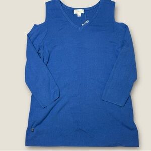Belle by Kim Gravel Blue Cold Shoulder Sweater Size Medium NWOT